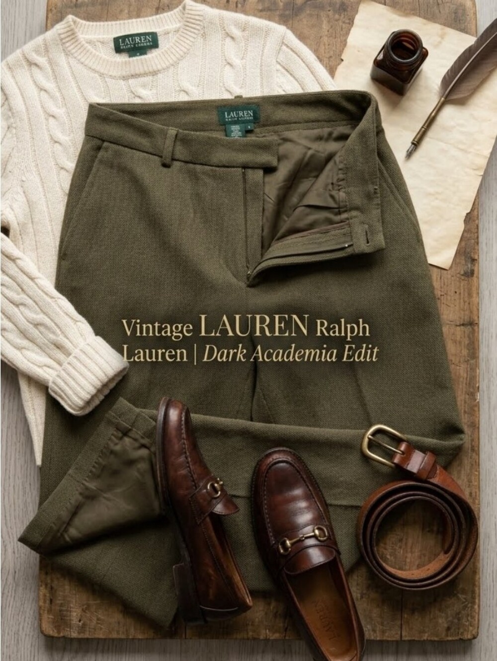 VTG Ralph Lauren 100% Wool Trousers Oliver Brown Straight Wide Leg Pants Size 4 - Picture 1 of 8